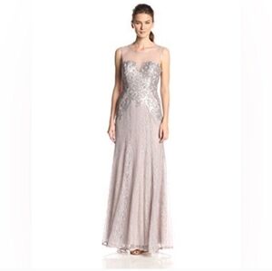 BCBG Max Azaria Julea Illusion Neck Silver/ Gray Evening Gown Sz 0